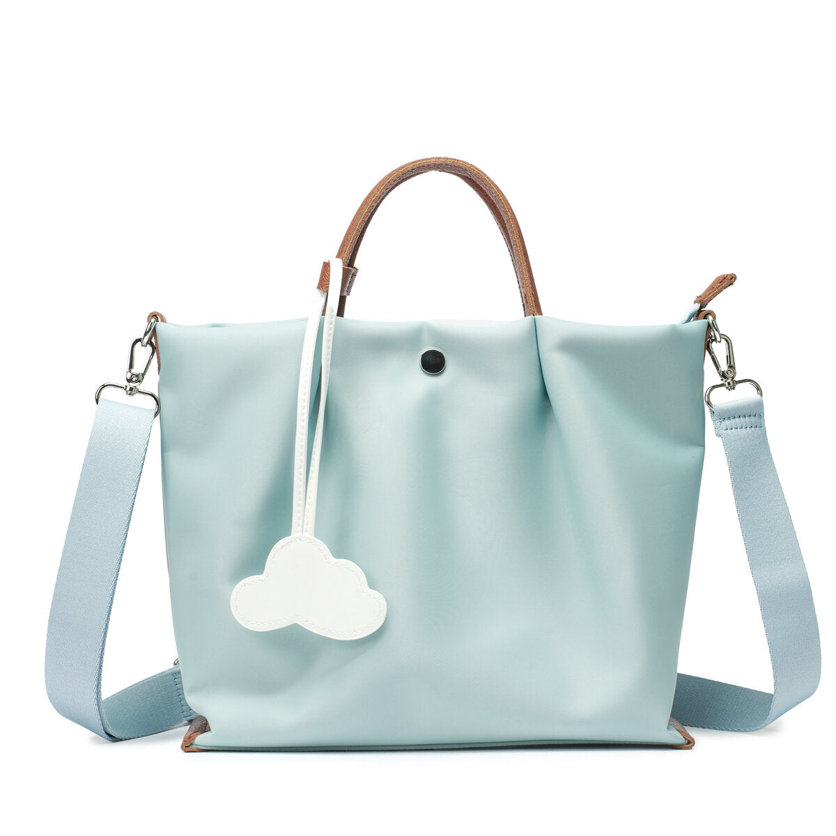 Lightweight Water-Resistant Nylon Tote Bag with Leather Trim – Convertible Shoulder & Crossbody Work Bag