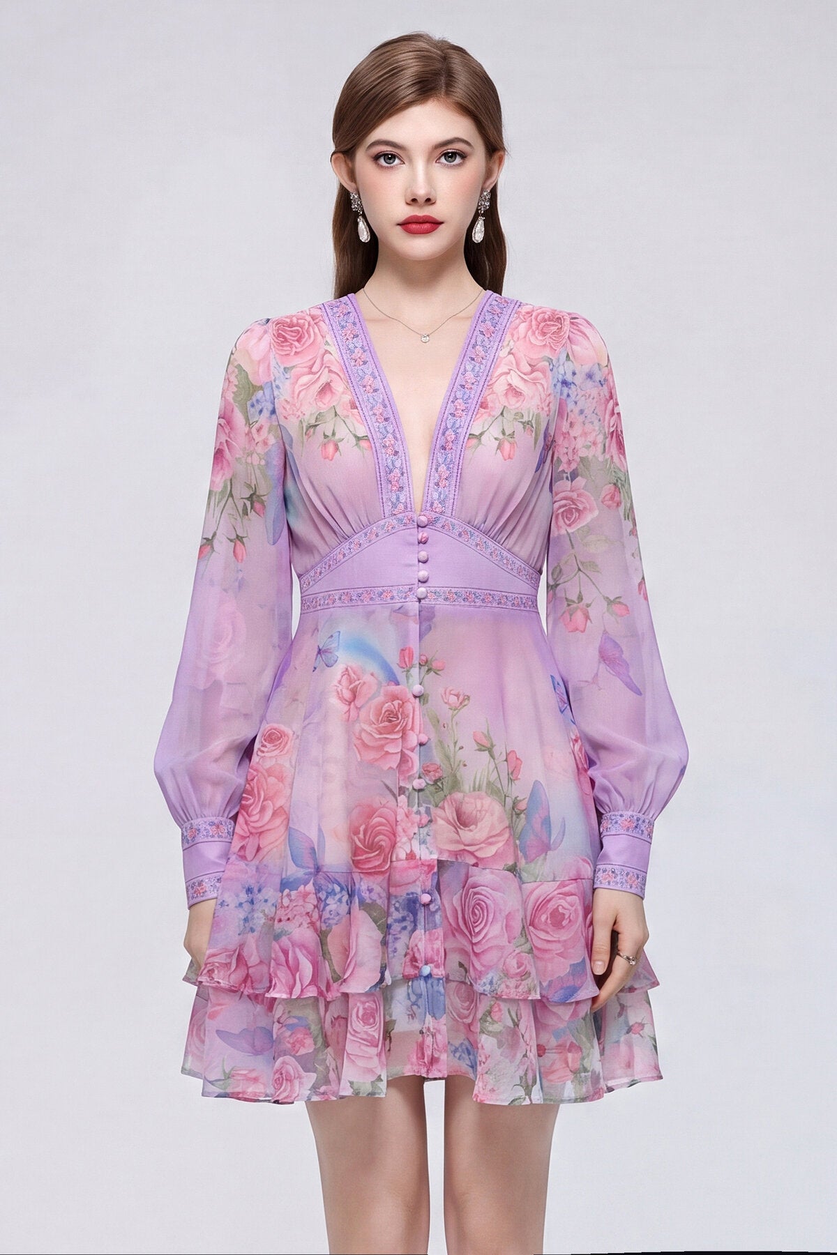 Lilac Rose & Butterfly Mini Dress