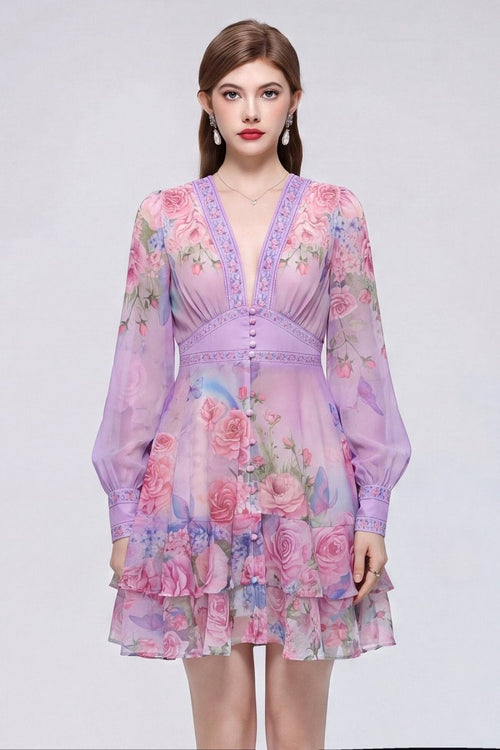 Lilac Rose & Butterfly Mini Dress