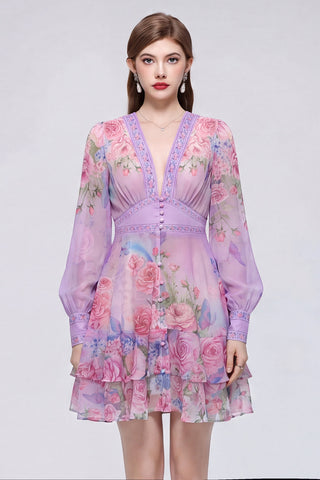 Lilac Rose & Butterfly Mini Dress