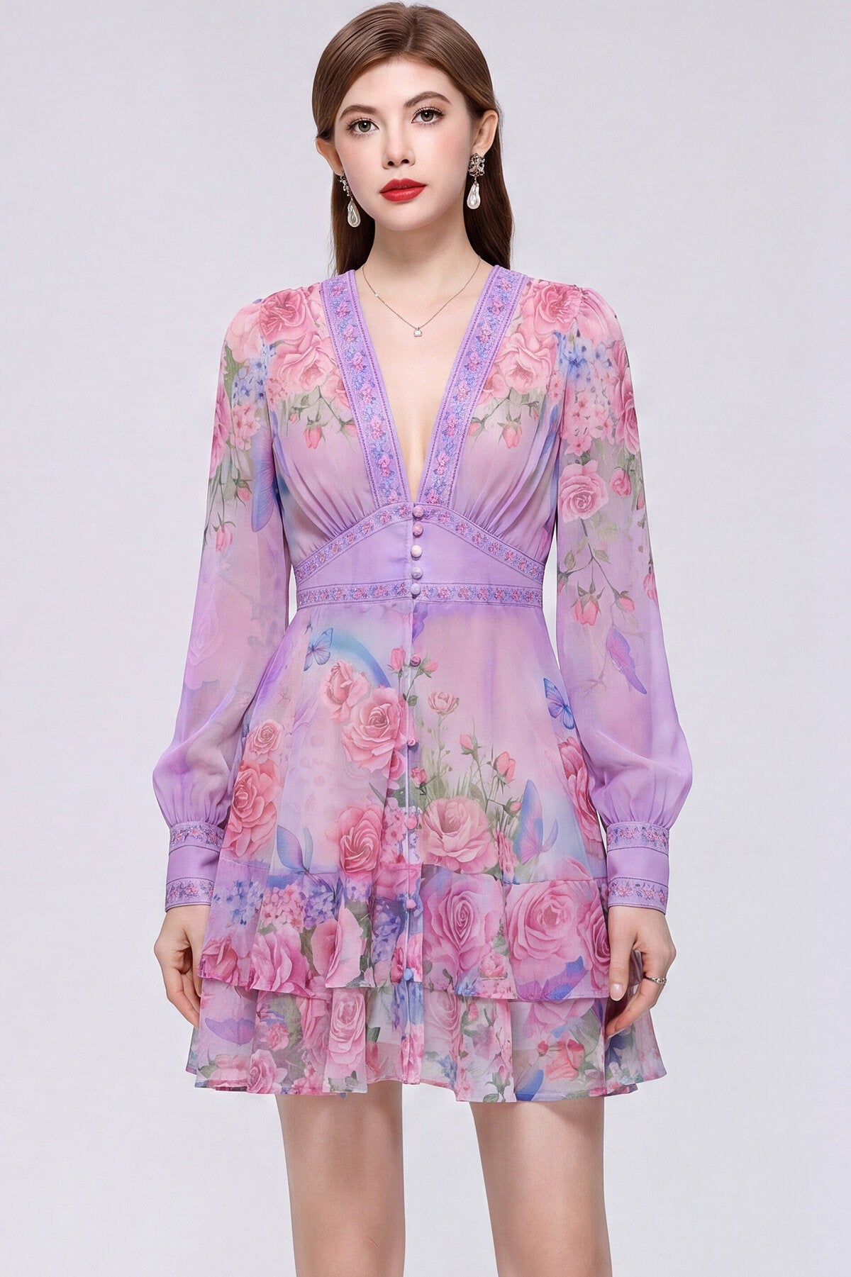 Lilac Rose & Butterfly Mini Dress