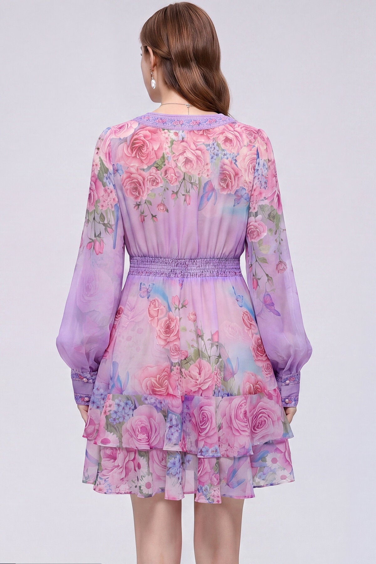 Lilac Rose & Butterfly Mini Dress