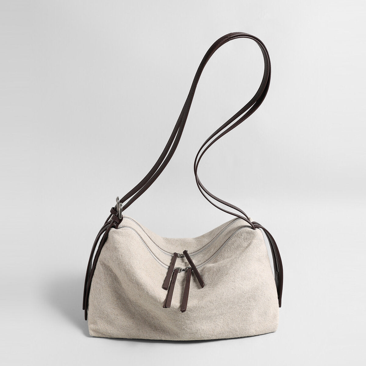 Linen Pillow Shoulder Bag – Slouchy Silhouette with Adjustable Leather Strap