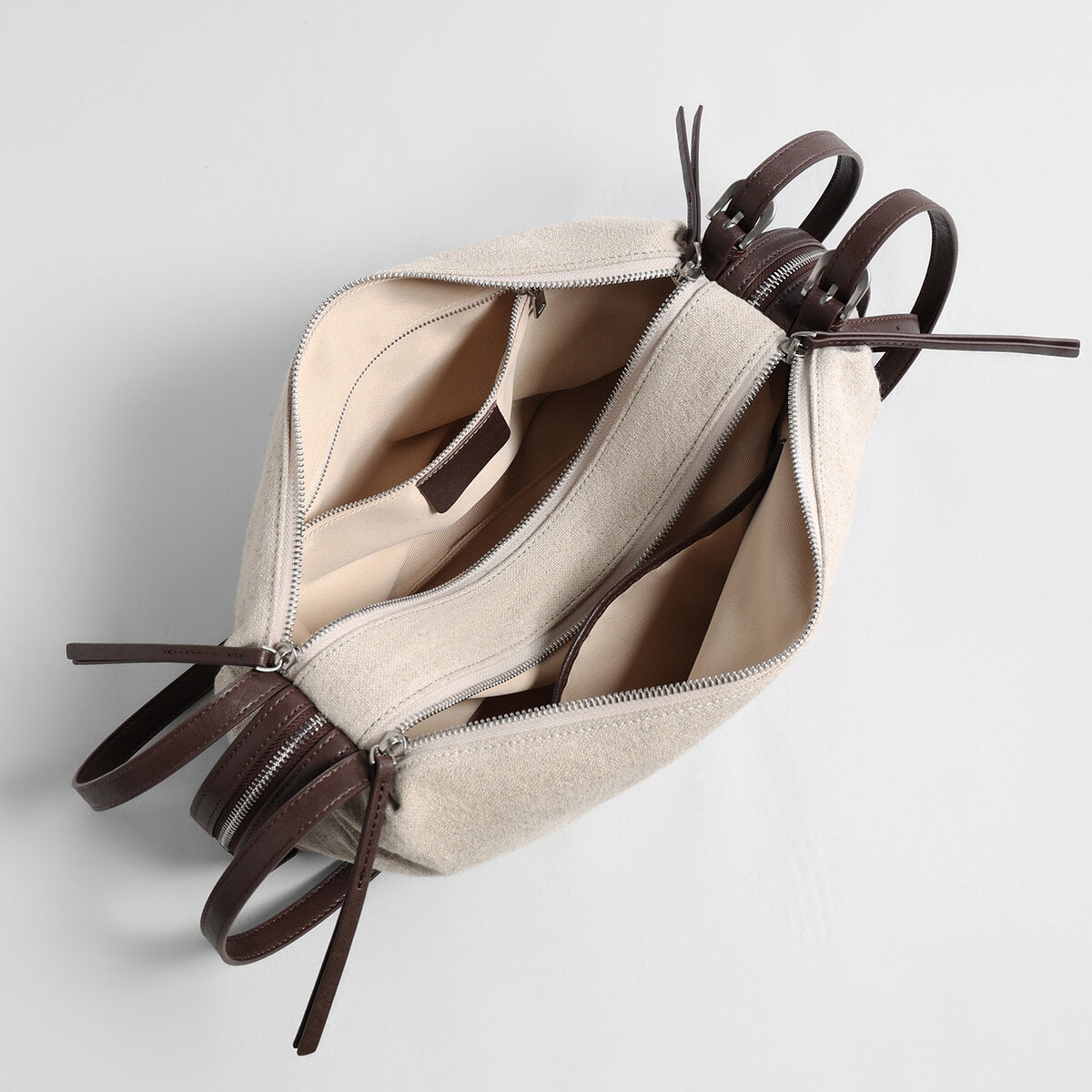 Linen Pillow Shoulder Bag – Slouchy Silhouette with Adjustable Leather Strap