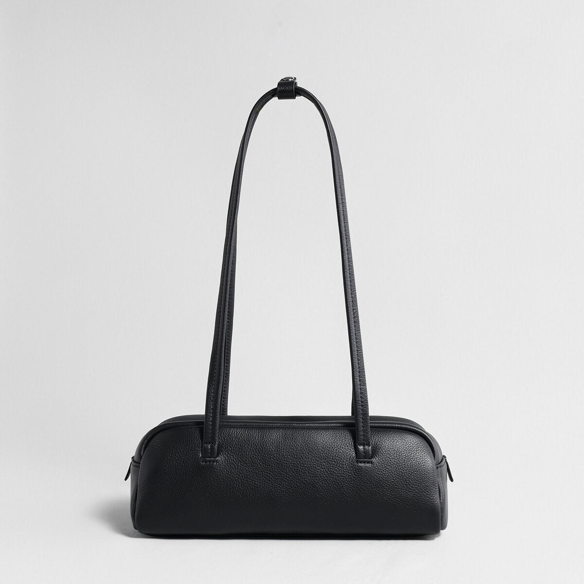 Litchi-Grain Leather Baguette Bag – Structured Cylinder Shoulder Bag with Dual Carry Straps