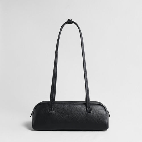 Litchi-Grain Leather Baguette Bag – Structured Cylinder Shoulder Bag with Dual Carry Straps