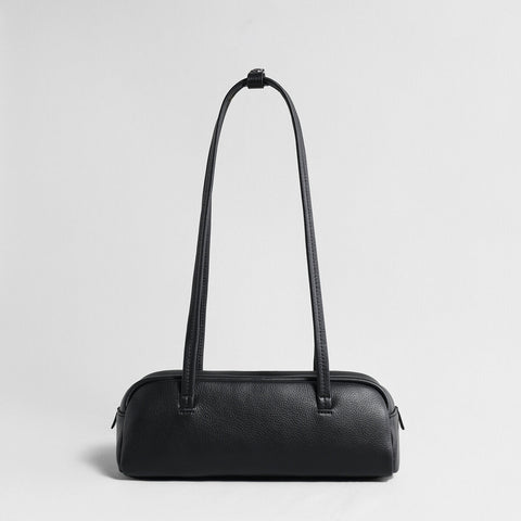 Litchi-Grain Leather Baguette Bag – Structured Cylinder Shoulder Bag with Dual Carry Straps