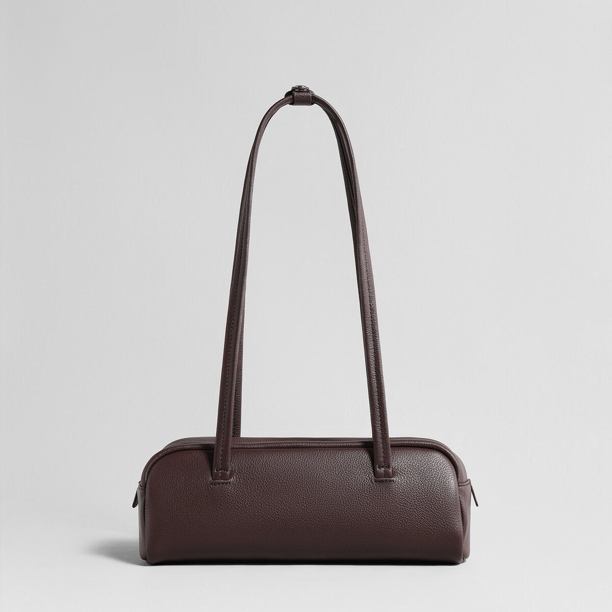 Litchi-Grain Leather Baguette Bag – Structured Cylinder Shoulder Bag with Dual Carry Straps