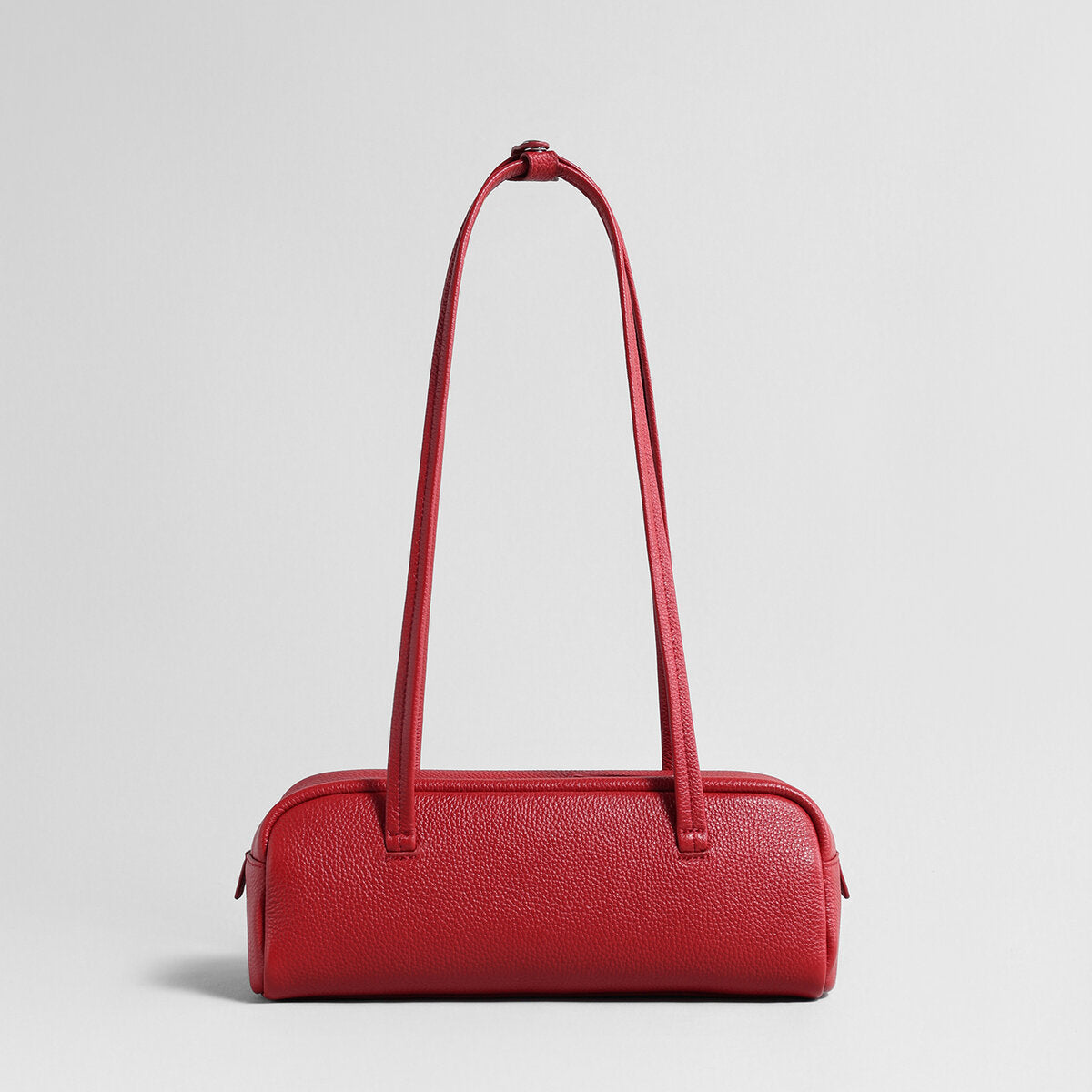 Litchi-Grain Leather Baguette Bag – Structured Cylinder Shoulder Bag with Dual Carry Straps