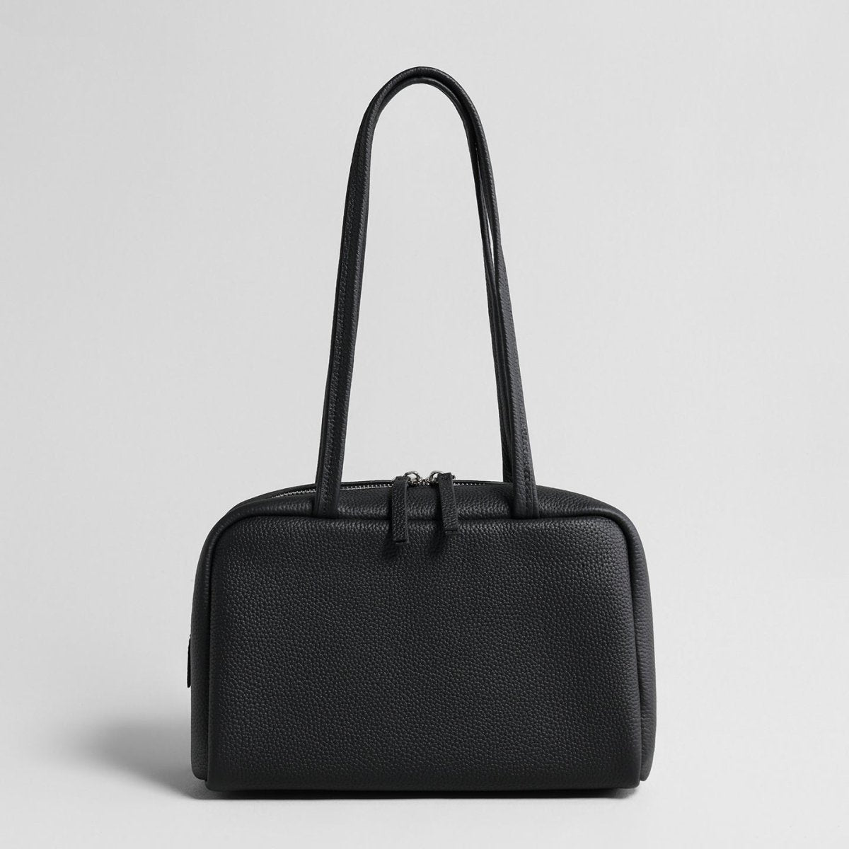Litchi Grain Leather Boston Bag – Double-Zip Underarm Shoulder Bag
