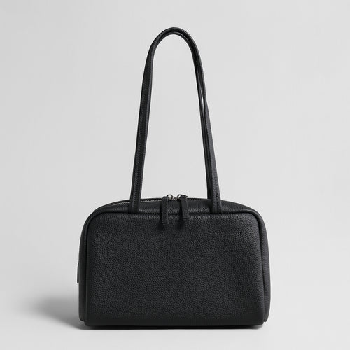 Litchi Grain Leather Boston Bag – Double-Zip Underarm Shoulder Bag