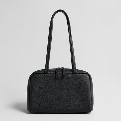 Litchi Grain Leather Boston Bag – Double-Zip Underarm Shoulder Bag
