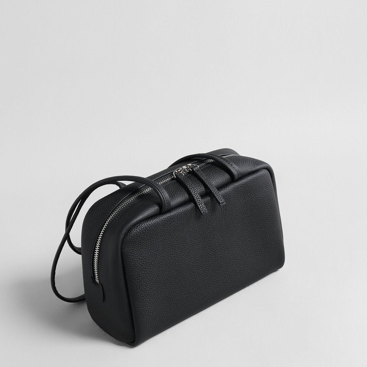 Litchi Grain Leather Boston Bag – Double-Zip Underarm Shoulder Bag
