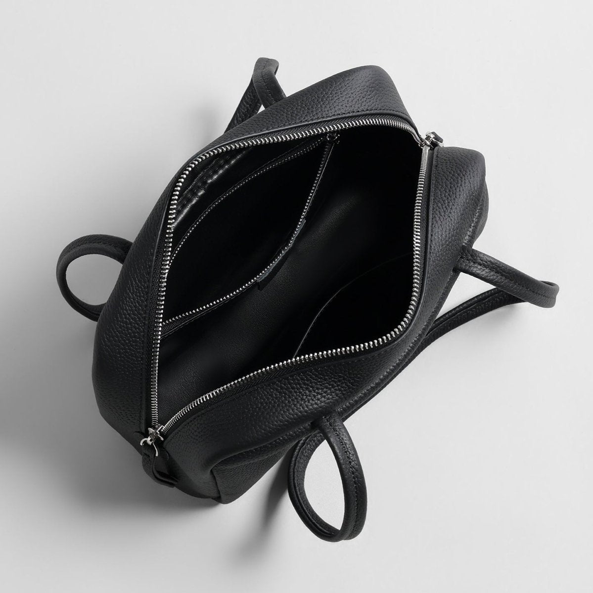 Litchi Grain Leather Boston Bag – Double-Zip Underarm Shoulder Bag