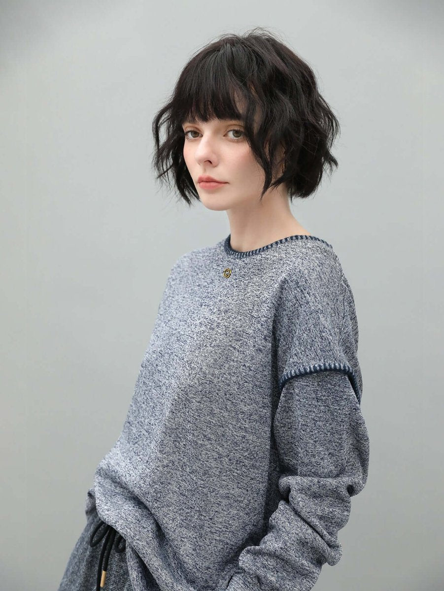 long sleeve tee with contrast stitching all grey 2