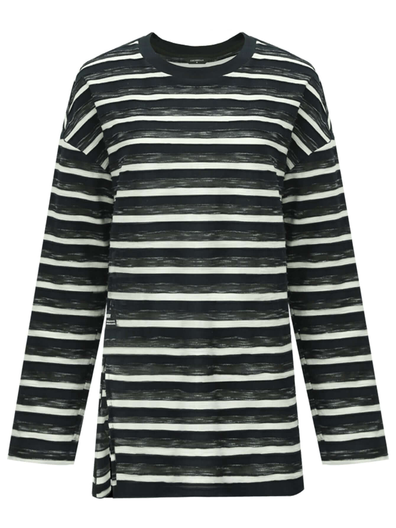 loose long sleeve striped tee with side slit all stripe 4
