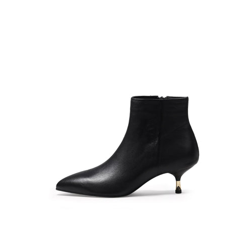 low ankle leather boots with metallic heels all black 1