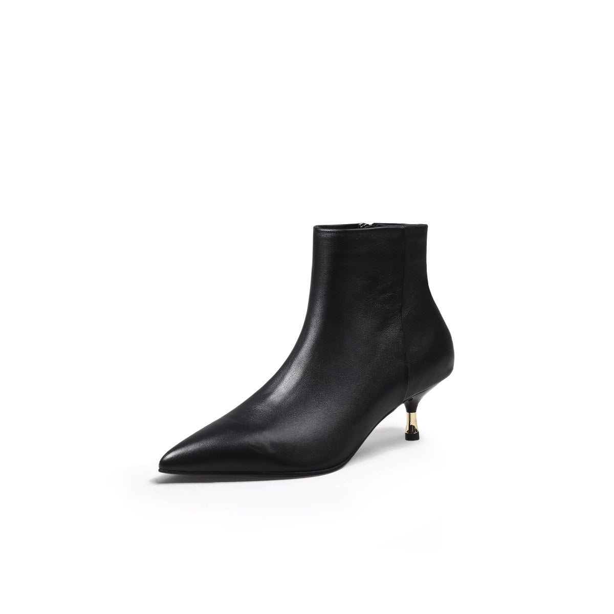 low ankle leather boots with metallic heels all black 2
