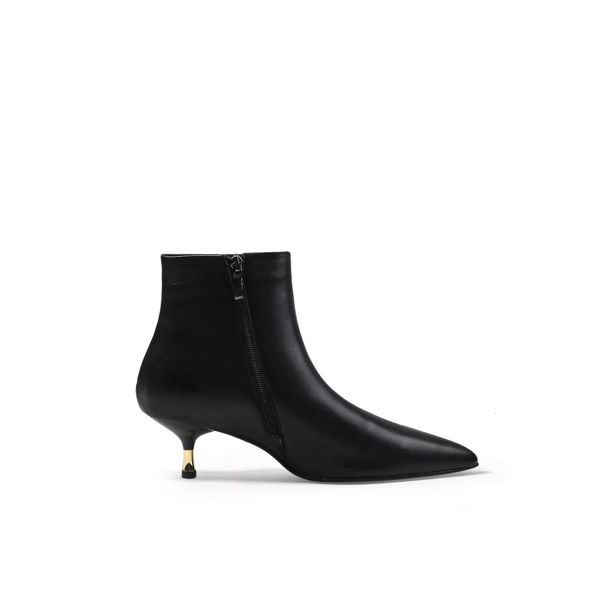 low ankle leather boots with metallic heels all black 3