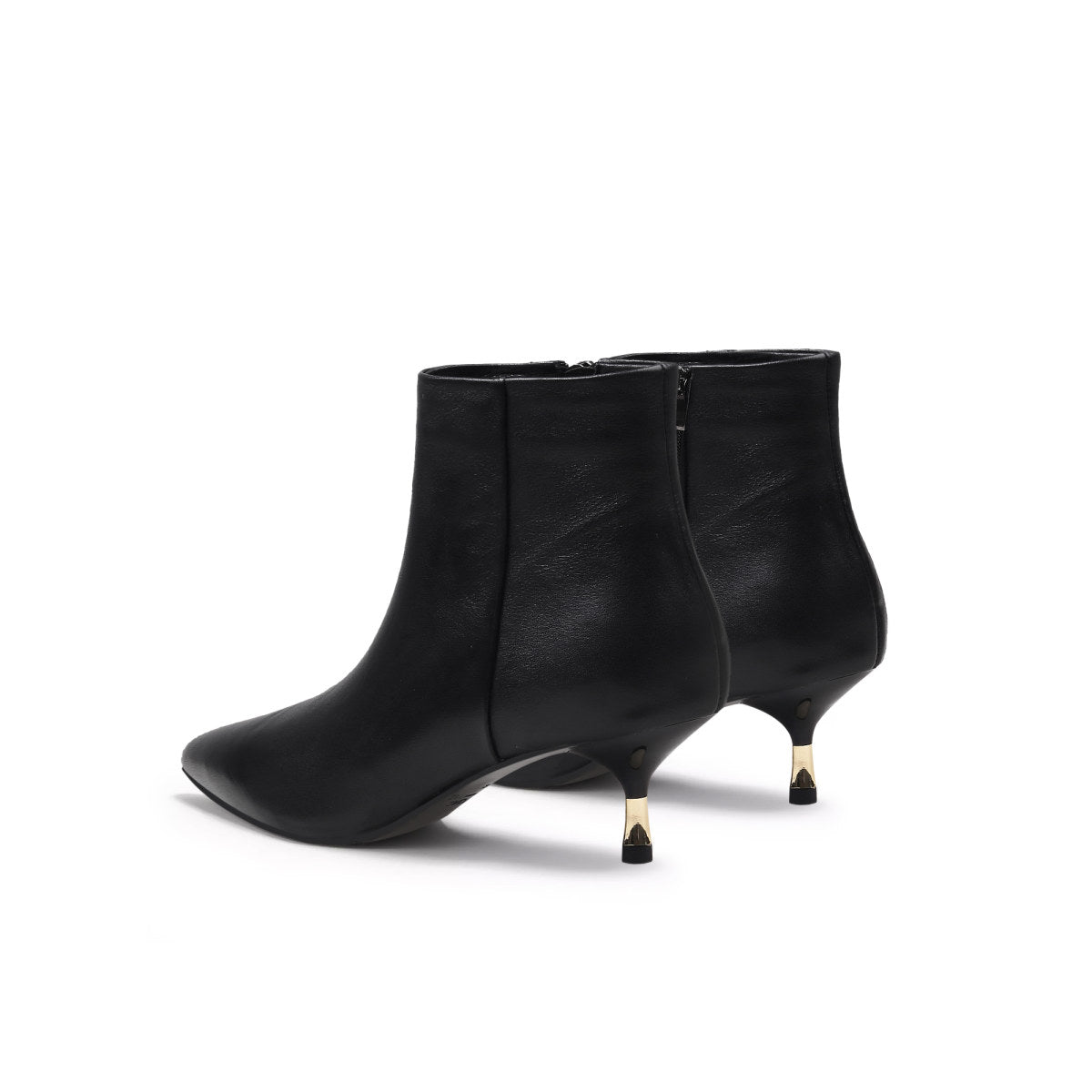 low ankle leather boots with metallic heels all black 5