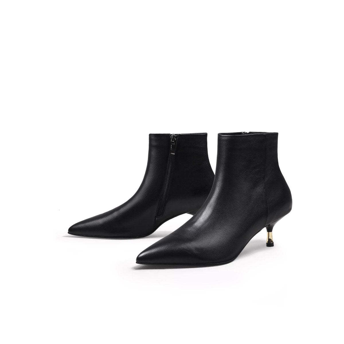 low ankle leather boots with metallic heels all black 6