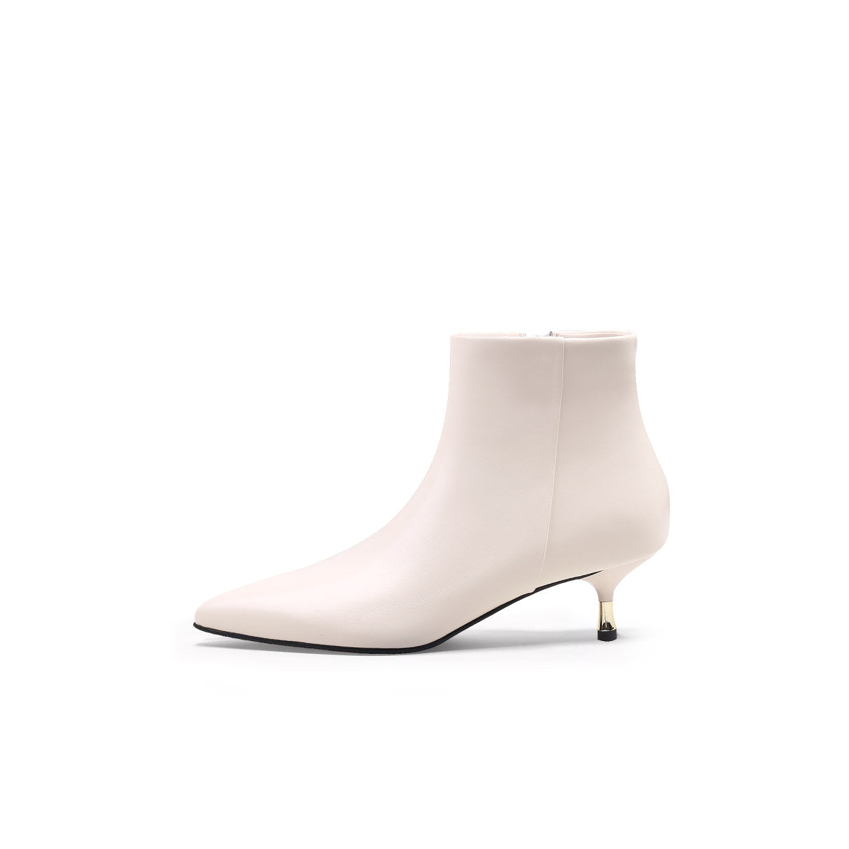 low ankle leather boots with metallic heels all white 1