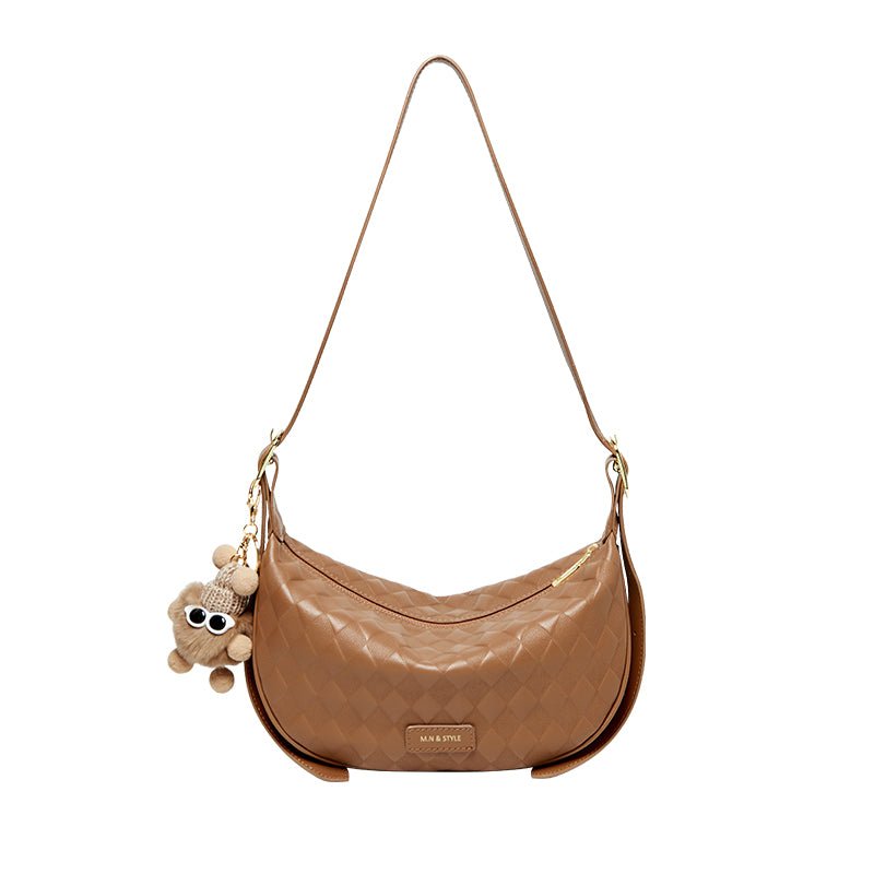 Luna Pompom Quilted Crescent Shoulder Bag
