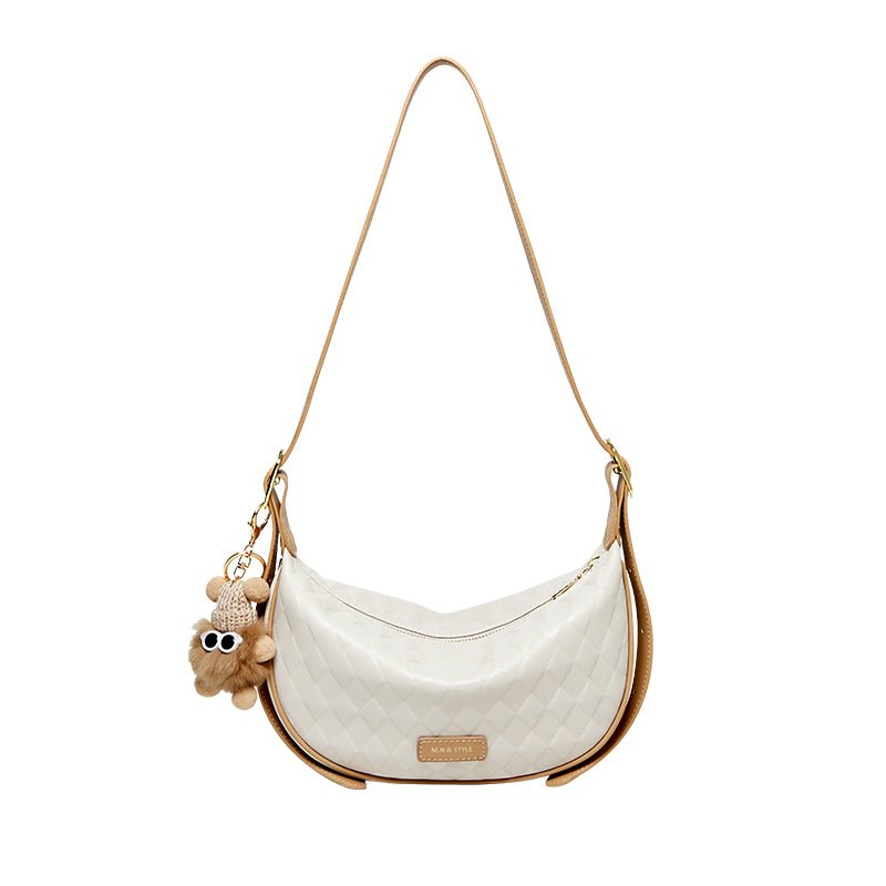 Luna Pompom Quilted Crescent Shoulder Bag