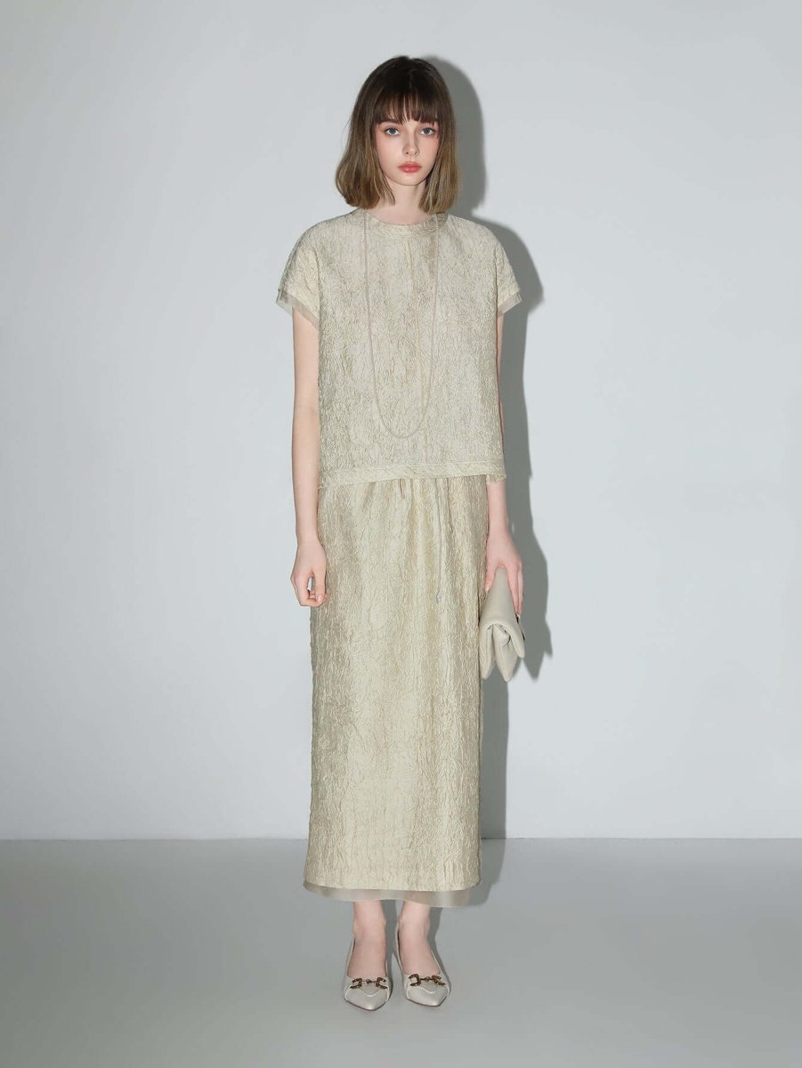 luxe contrast champagne silk textured satin midi skirt all champagne 2