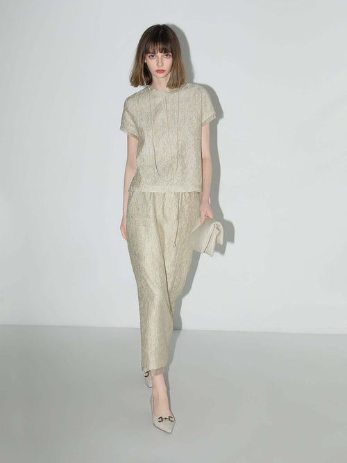 luxe contrast champagne silk textured satin midi skirt all champagne 1