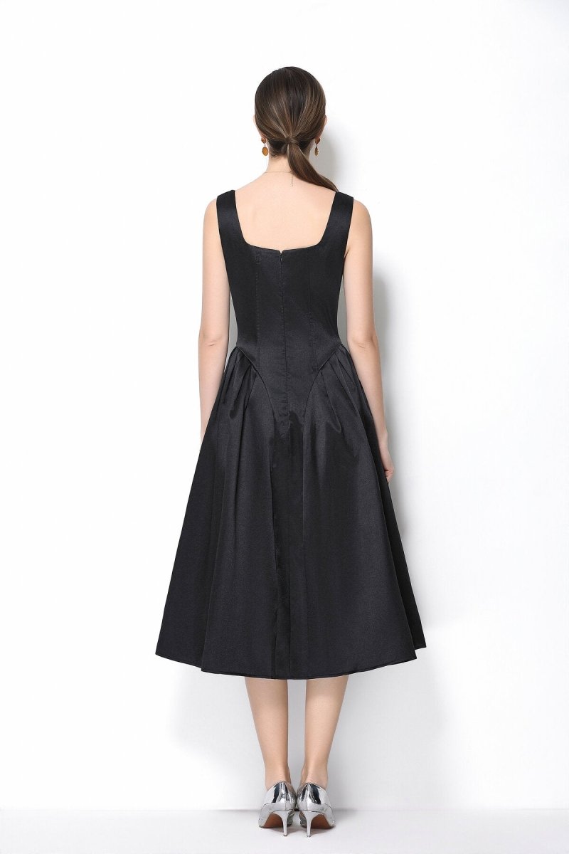Luxe Crystal Trim Square Neck Midi Dress