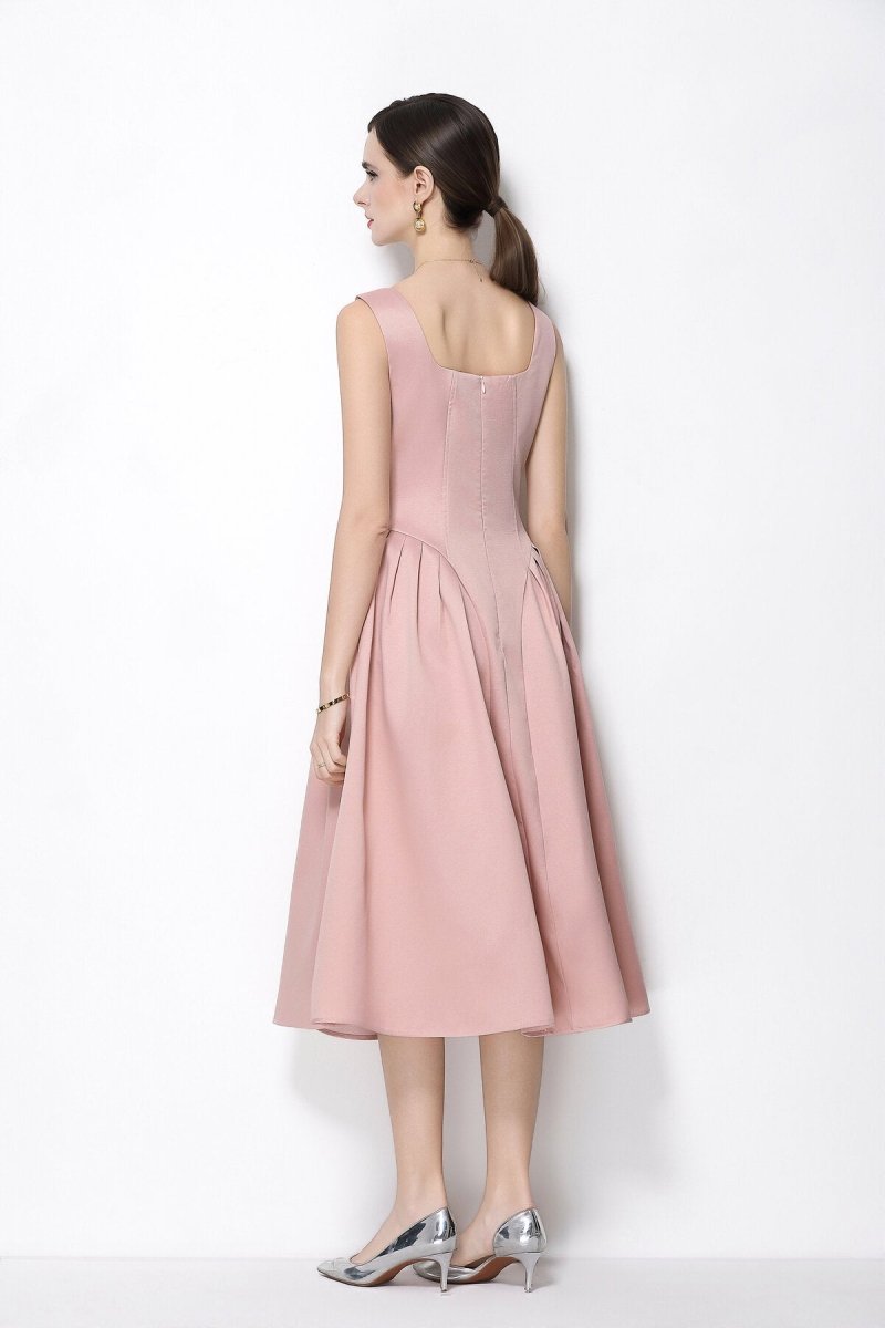 Luxe Crystal Trim Square Neck Midi Dress