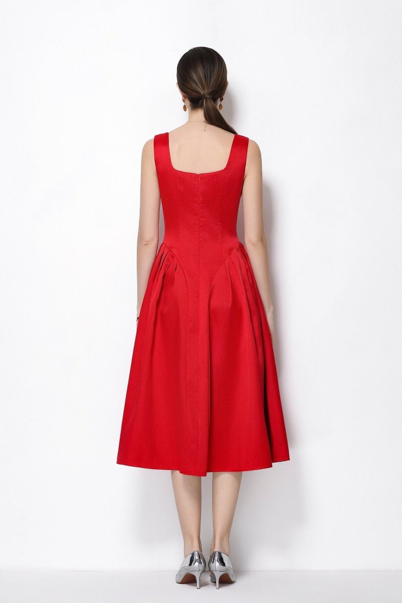Luxe Crystal Trim Square Neck Midi Dress