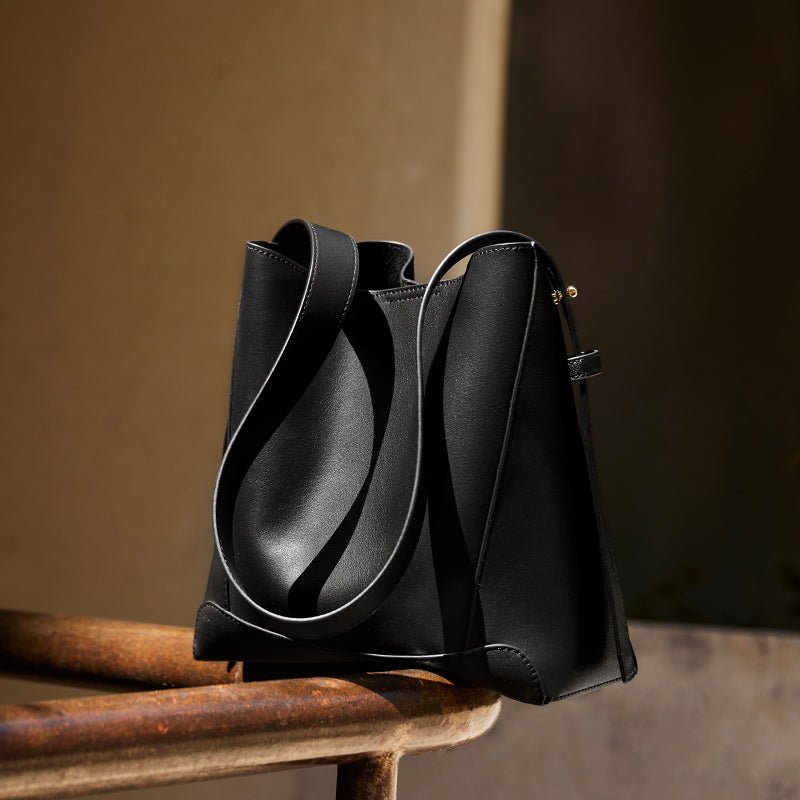 Luxe Genuine Leather Bucket Tote Shoulder Bag