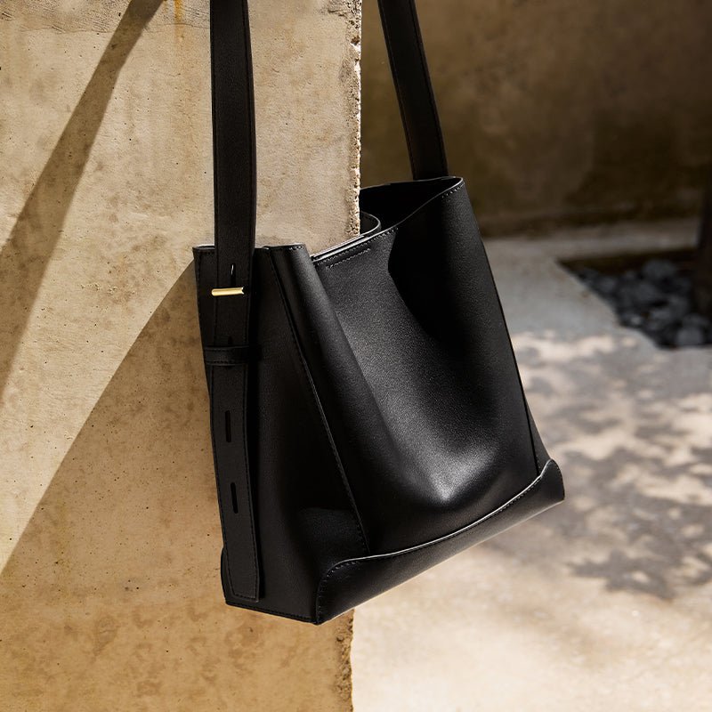 Luxe Genuine Leather Bucket Tote Shoulder Bag