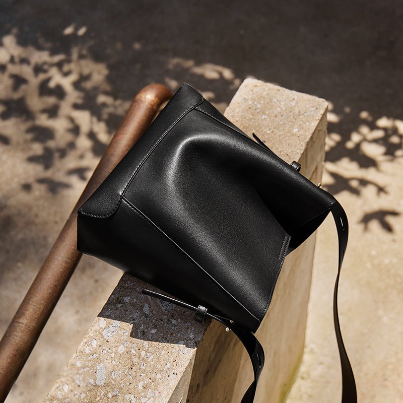 Luxe Genuine Leather Bucket Tote Shoulder Bag
