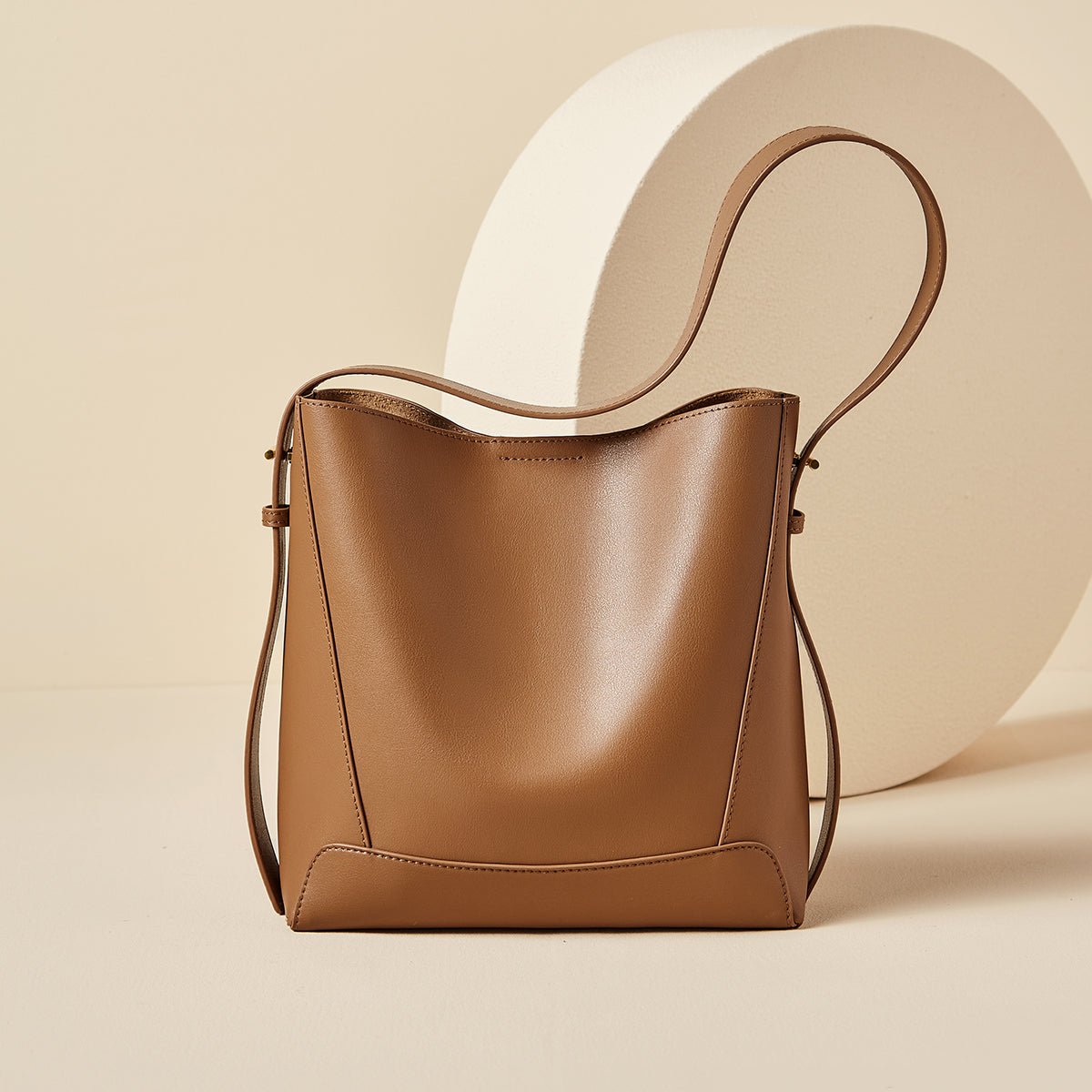 Luxe Genuine Leather Bucket Tote Shoulder Bag