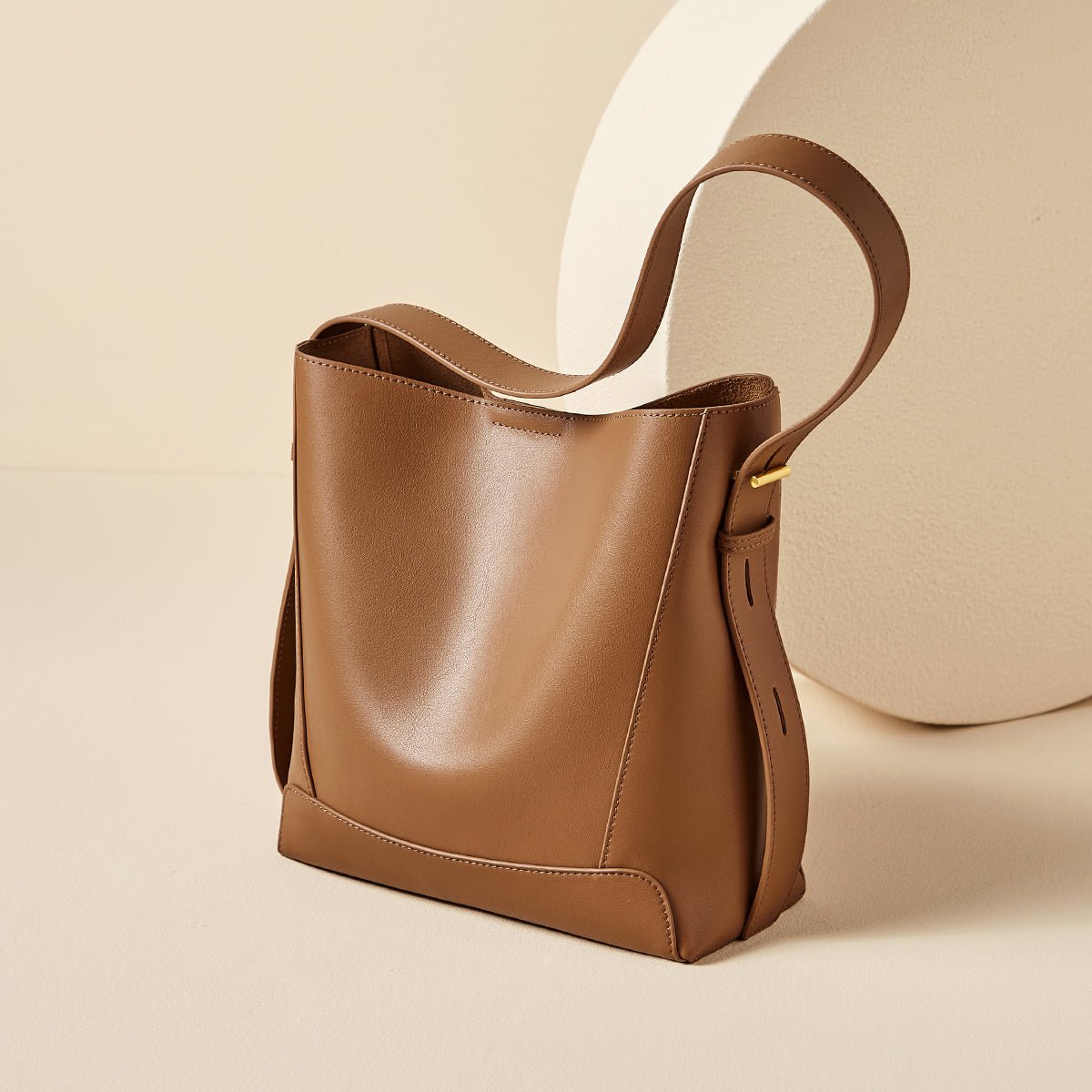 Luxe Genuine Leather Bucket Tote Shoulder Bag