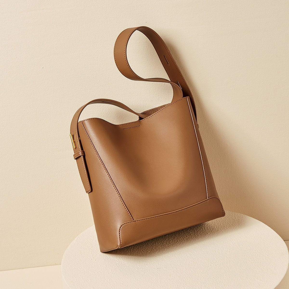 Luxe Genuine Leather Bucket Tote Shoulder Bag