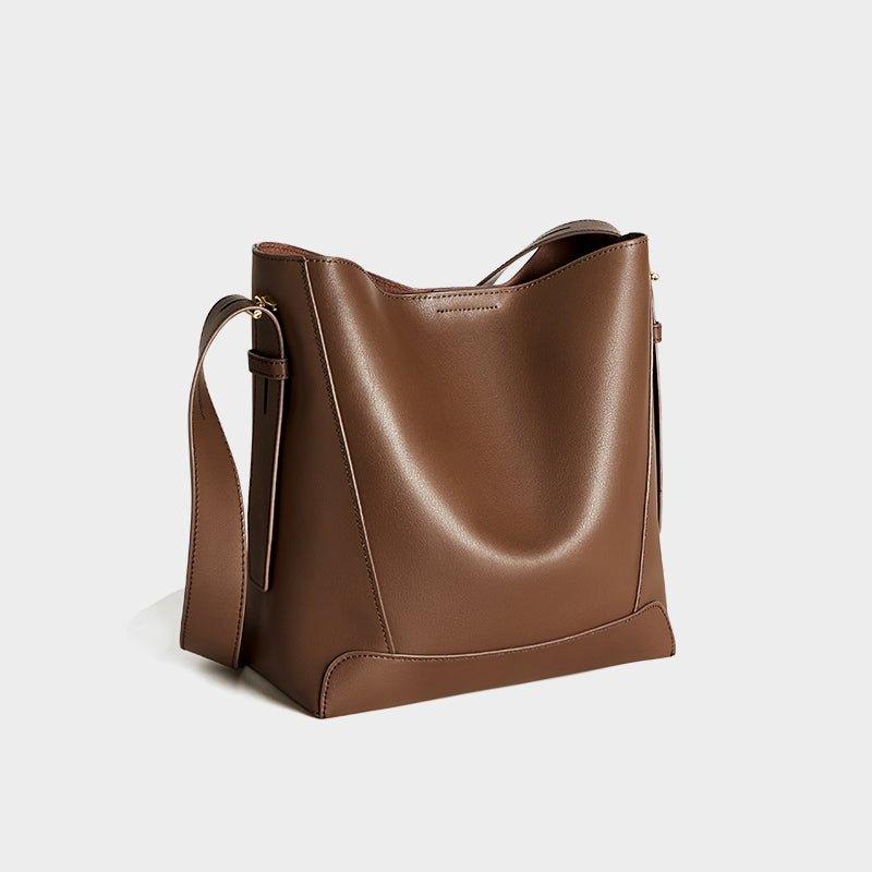 Luxe Genuine Leather Bucket Tote Shoulder Bag