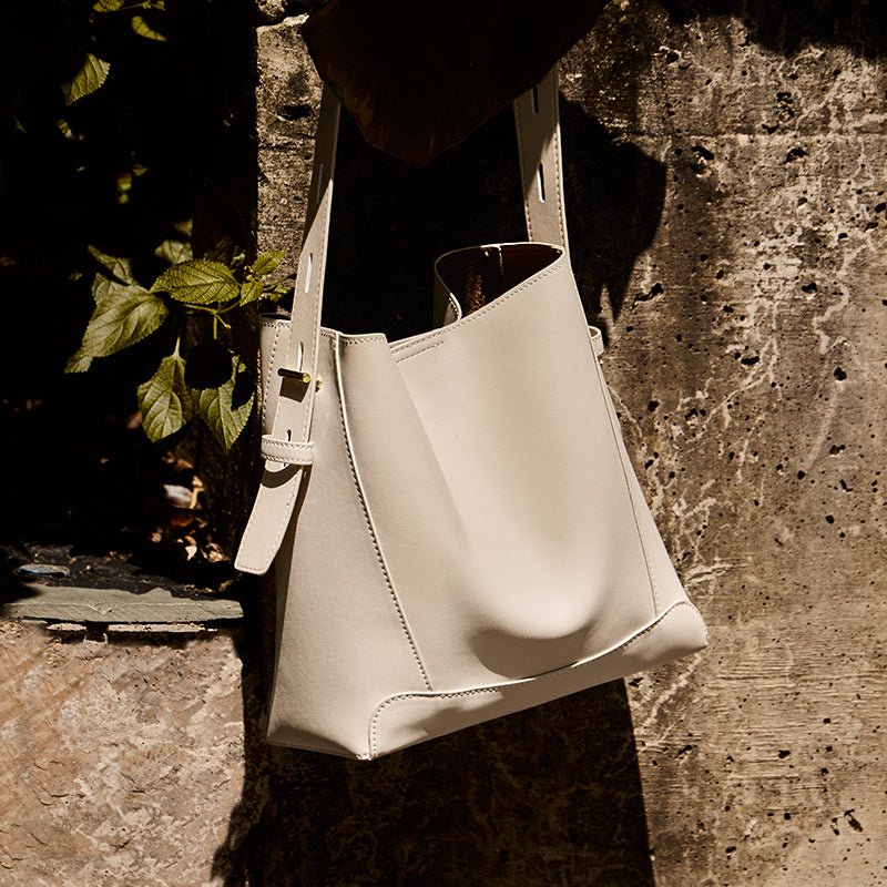 Luxe Genuine Leather Bucket Tote Shoulder Bag