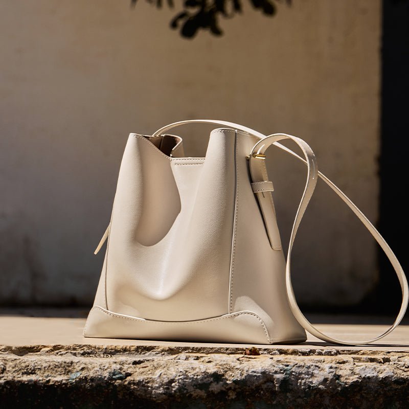 Luxe Genuine Leather Bucket Tote Shoulder Bag