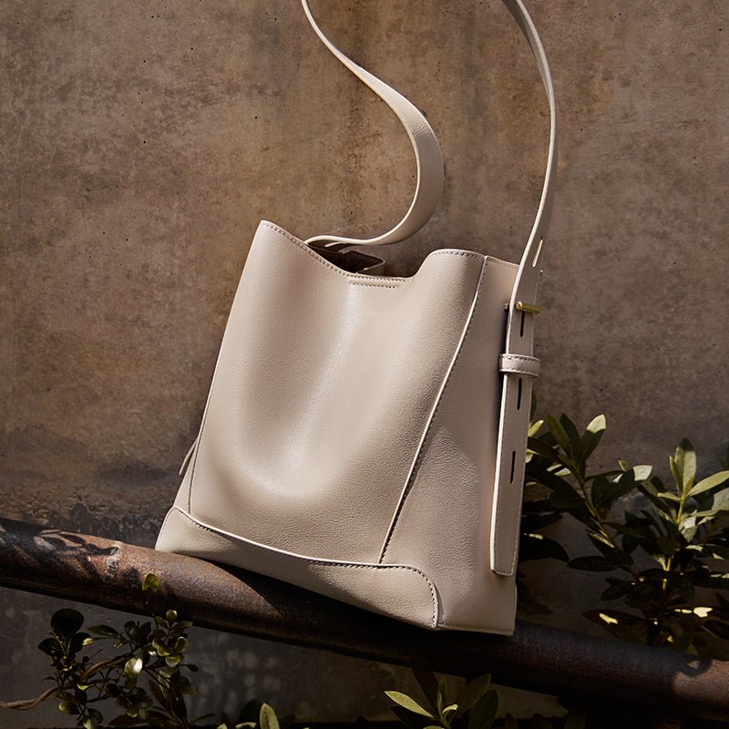 Luxe Genuine Leather Bucket Tote Shoulder Bag