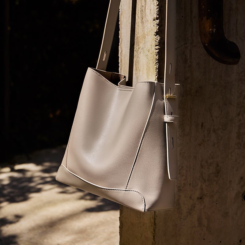Luxe Genuine Leather Bucket Tote Shoulder Bag