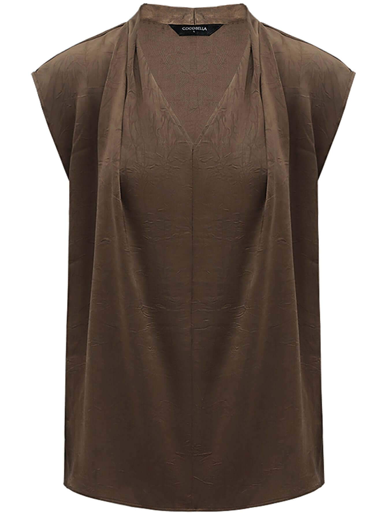 luxurious brown satin sleeveless v neck top all brown 4