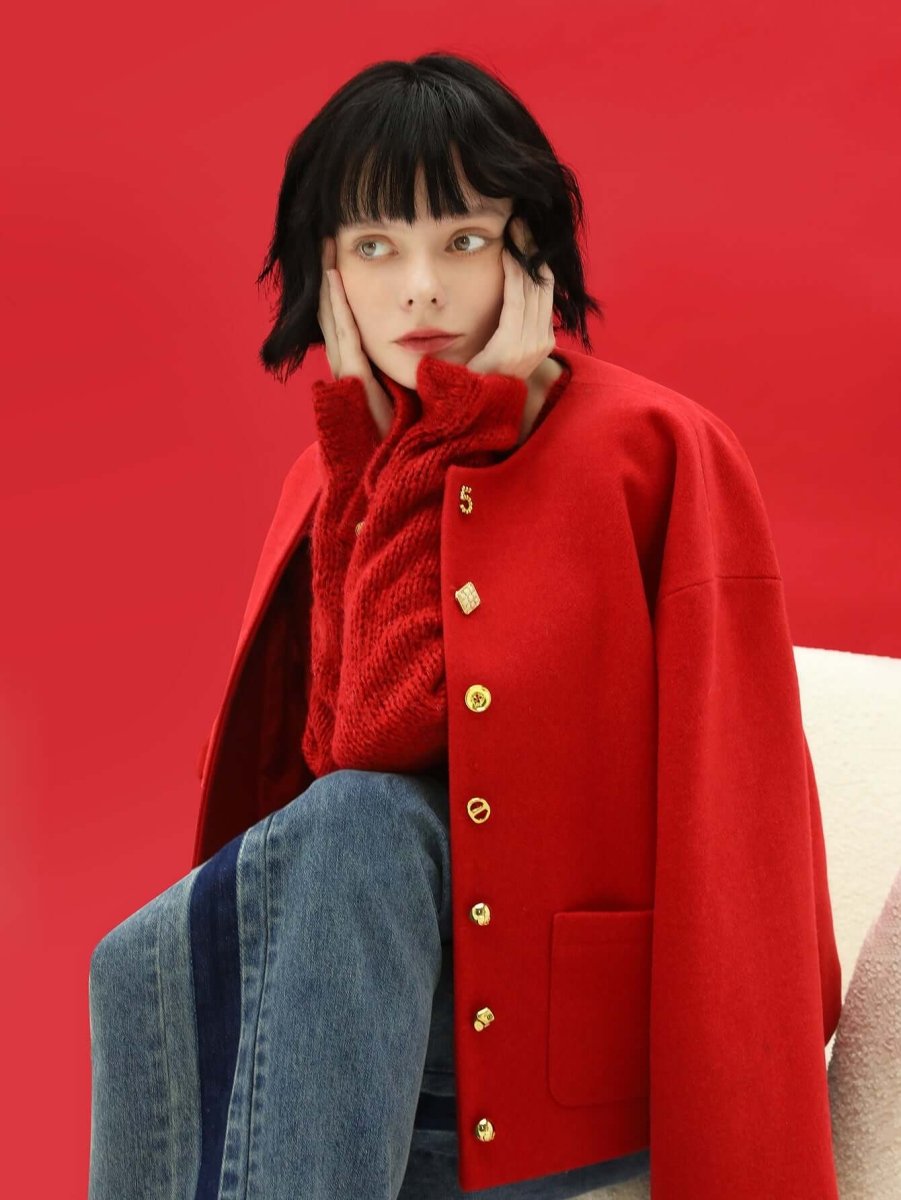 Red Rown Jacket Luxurious Red Woolen Jacket | Fashionable and Modern Jacket – 0cm