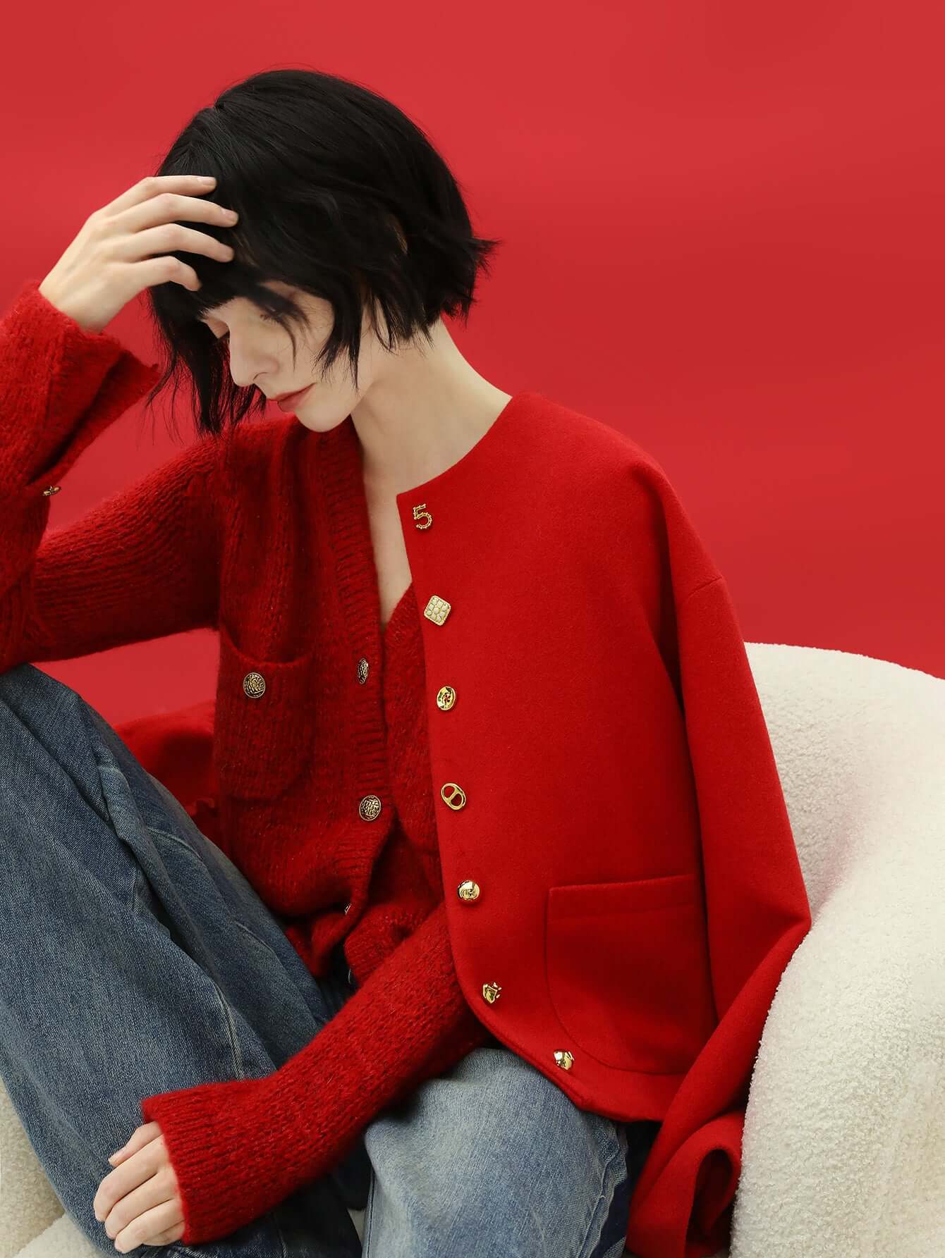 luxurious red woolen jacket all red 3