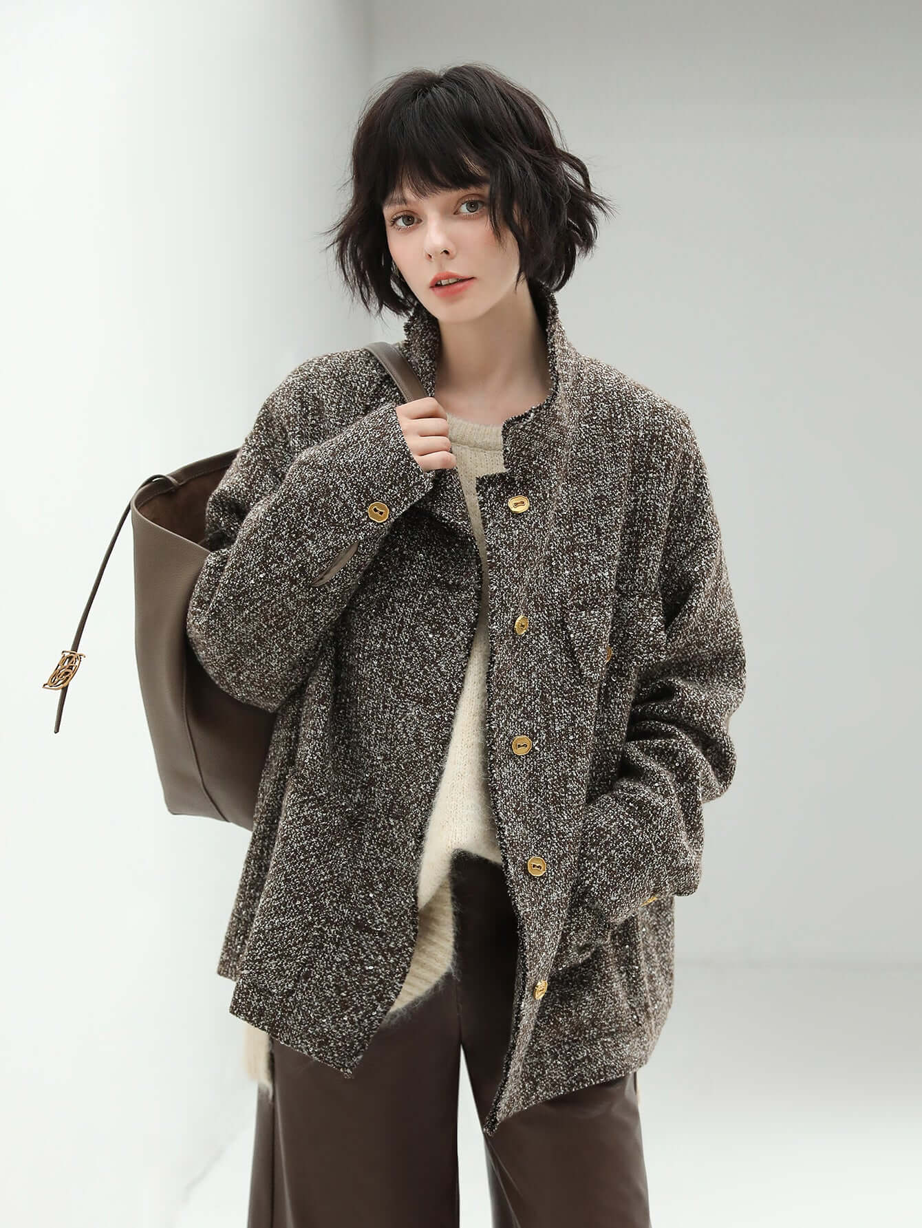 luxurious sequin knit wool coat in mocha all mocha 1