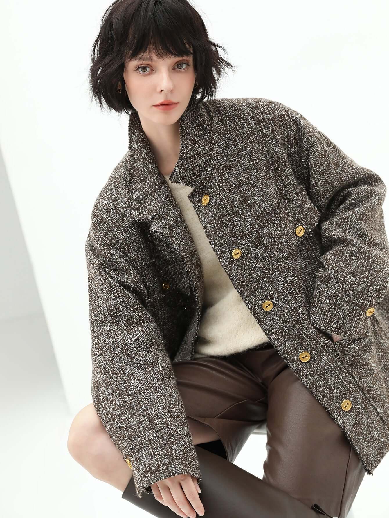 luxurious sequin knit wool coat in mocha all mocha 2