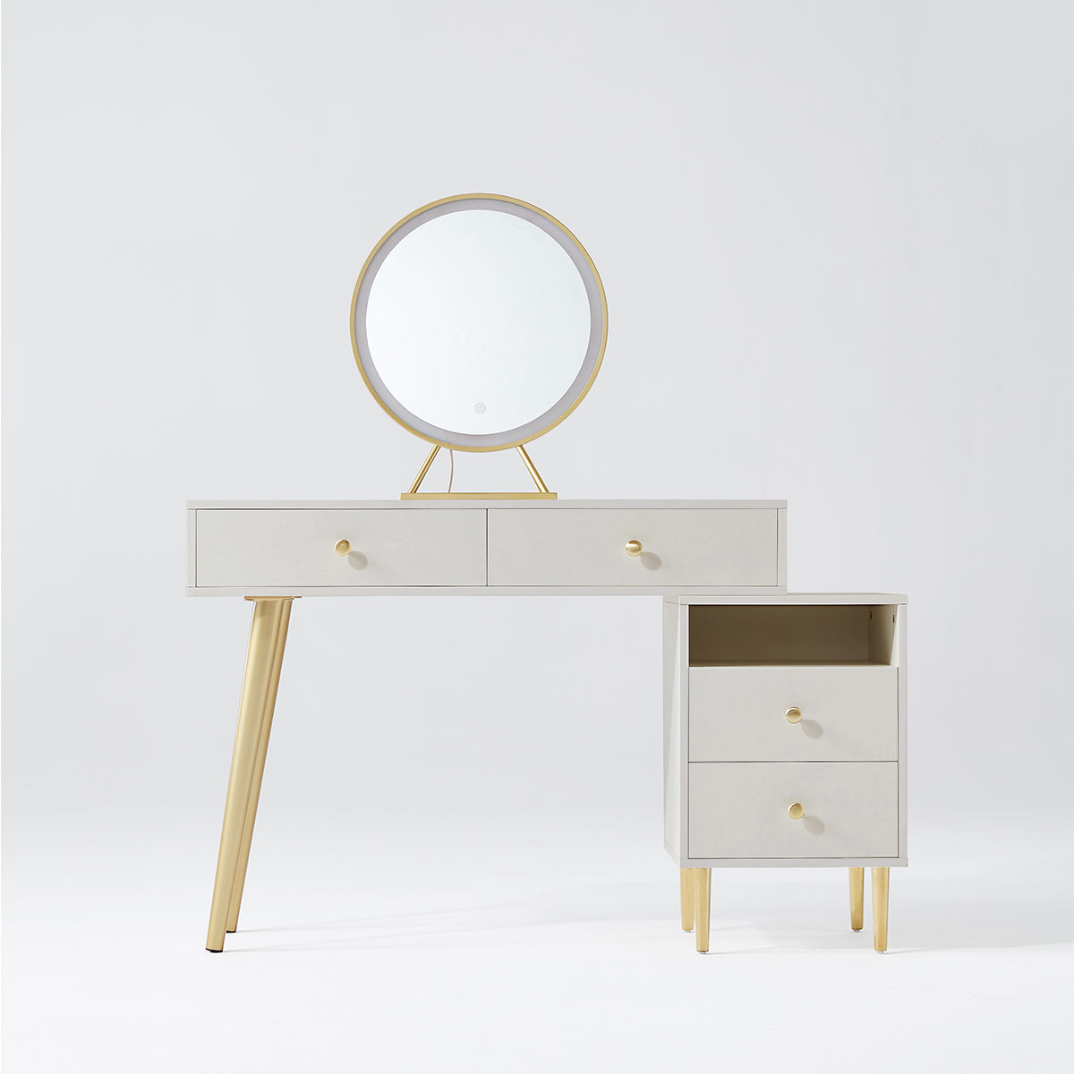 luxury dressing table with ivory stool set all white 11
